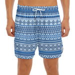 Blue Native American Aztec Pattern Print Men's Split Running Shorts