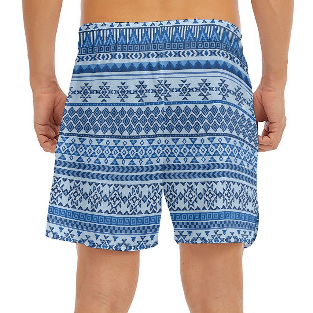 Blue Native American Aztec Pattern Print Men's Split Running Shorts