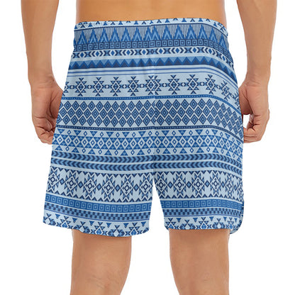 Blue Native American Aztec Pattern Print Men's Split Running Shorts