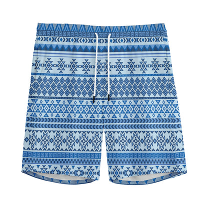 Blue Native American Aztec Pattern Print Men's Sports Shorts