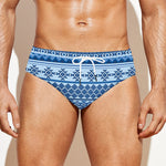 Blue Native American Aztec Pattern Print Men's Swim Briefs