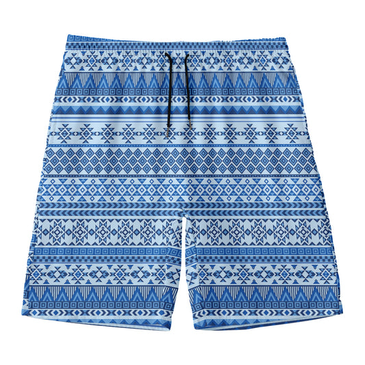 Blue Native American Aztec Pattern Print Men's Swim Trunks