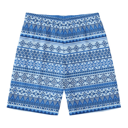Blue Native American Aztec Pattern Print Men's Swim Trunks