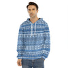 Blue Native American Aztec Pattern Print Men's Velvet Pullover Hoodie