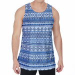 Blue Native American Aztec Pattern Print Men's Velvet Tank Top
