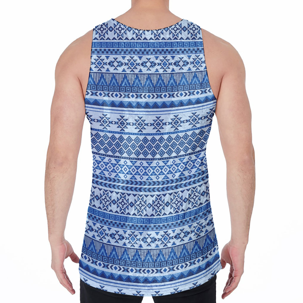 Blue Native American Aztec Pattern Print Men's Velvet Tank Top