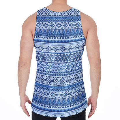 Blue Native American Aztec Pattern Print Men's Velvet Tank Top