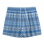 Blue Native American Aztec Pattern Print Mesh Shorts