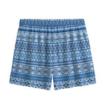 Blue Native American Aztec Pattern Print Mesh Shorts