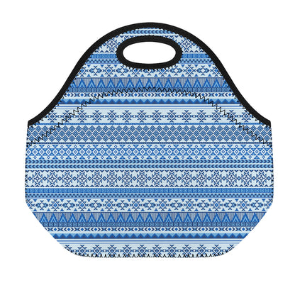 Blue Native American Aztec Pattern Print Neoprene Lunch Bag