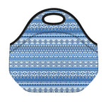 Blue Native American Aztec Pattern Print Neoprene Lunch Bag