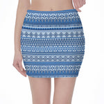 Blue Native American Aztec Pattern Print Pencil Mini Skirt