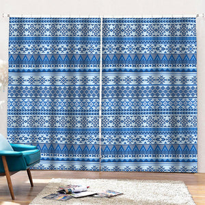 Blue Native American Aztec Pattern Print Pencil Pleat Curtains