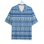 Blue Native American Aztec Pattern Print Rayon Hawaiian Shirt