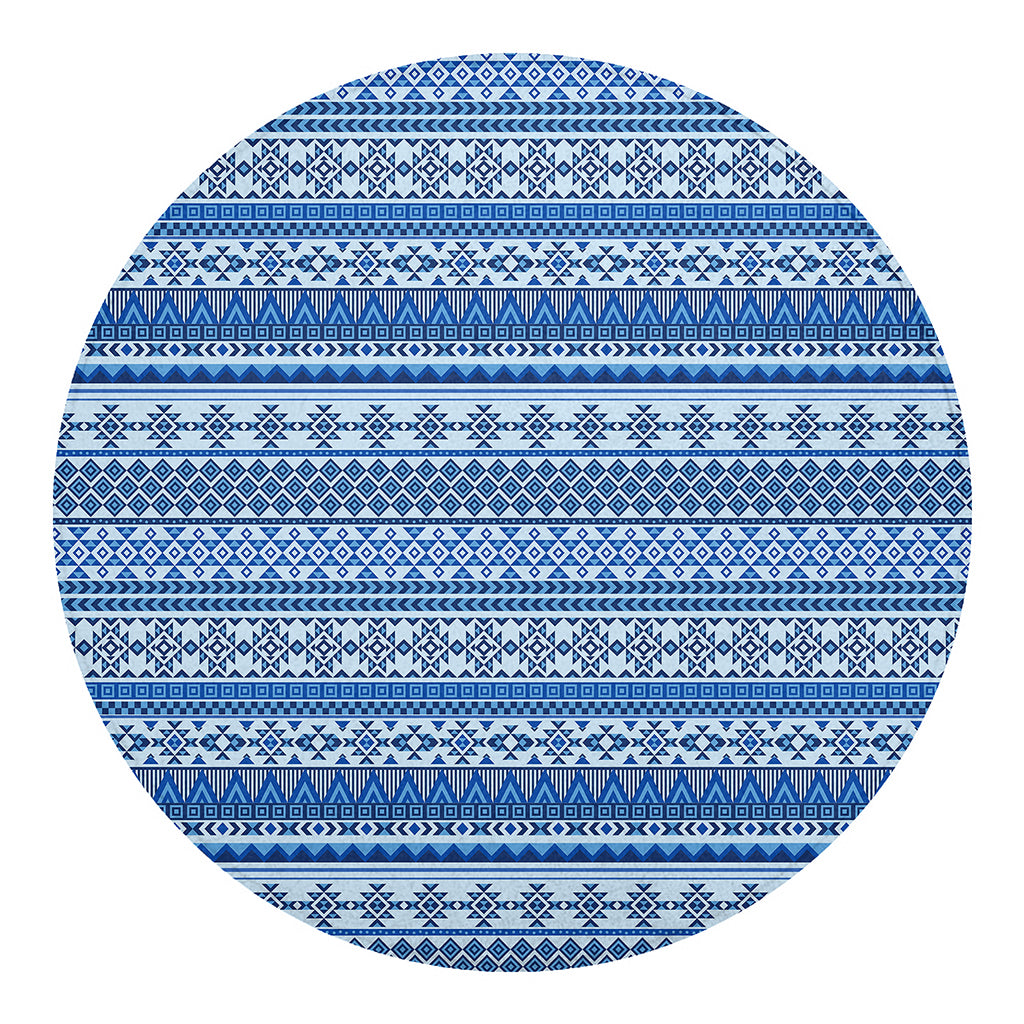 Blue Native American Aztec Pattern Print Round Blanket