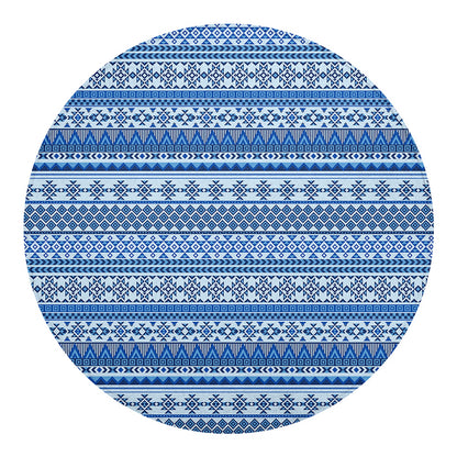 Blue Native American Aztec Pattern Print Round Blanket