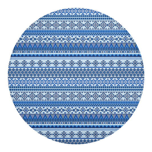 Blue Native American Aztec Pattern Print Round Blanket