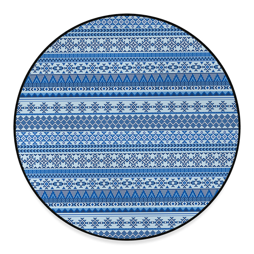 Blue Native American Aztec Pattern Print Round Floor Mat