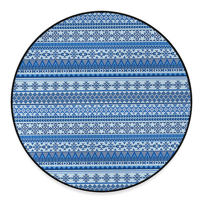 Blue Native American Aztec Pattern Print Round Floor Mat