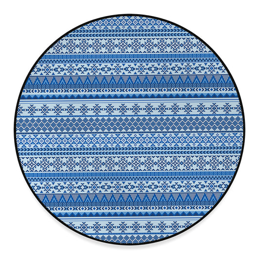 Blue Native American Aztec Pattern Print Round Floor Mat