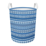 Blue Native American Aztec Pattern Print Round Laundry Basket