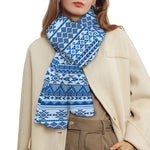 Blue Native American Aztec Pattern Print Scarf
