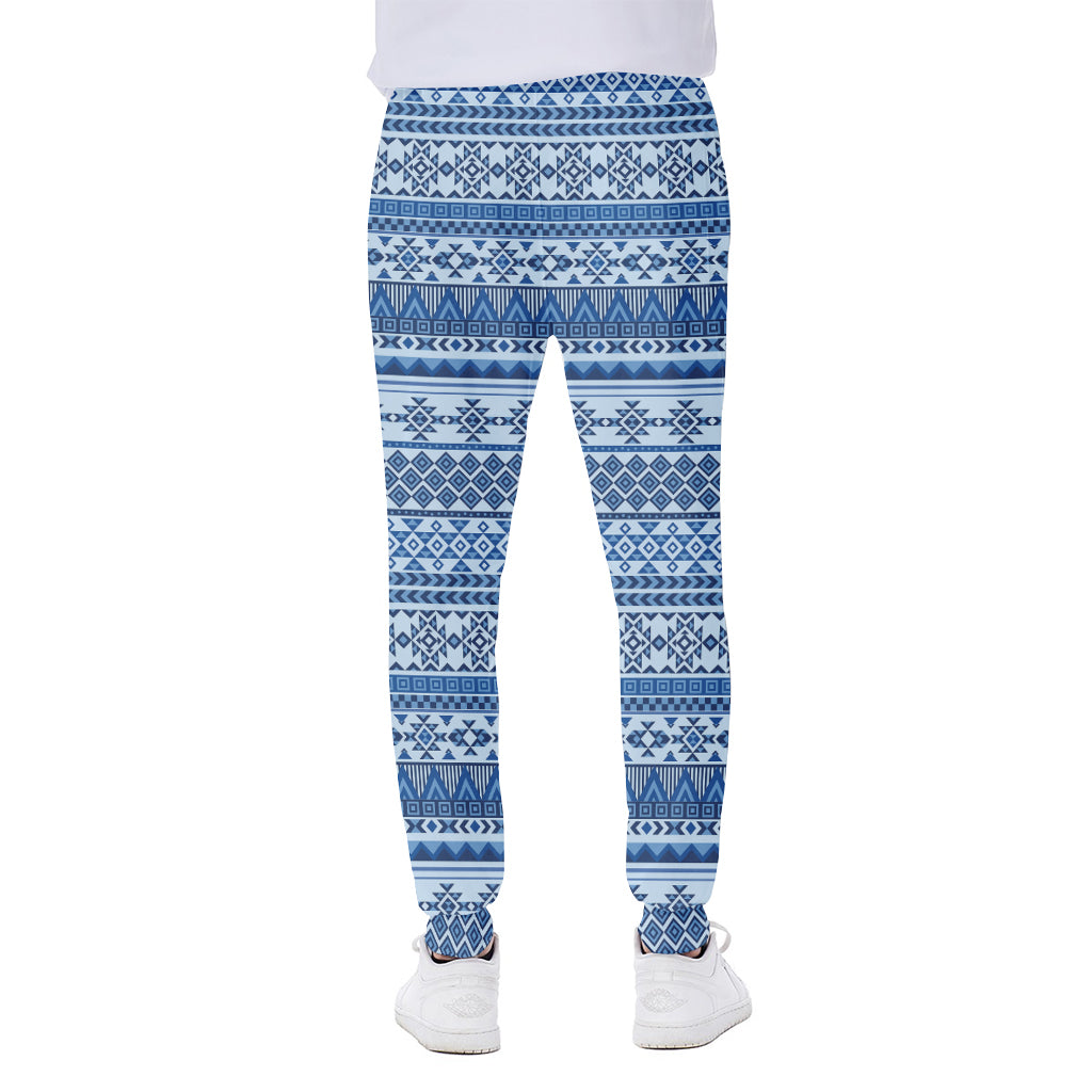 Blue Native American Aztec Pattern Print Scuba Joggers