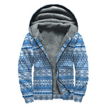 Blue Native American Aztec Pattern Print Sherpa Lined Zip Up Hoodie