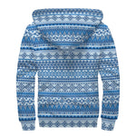 Blue Native American Aztec Pattern Print Sherpa Lined Zip Up Hoodie