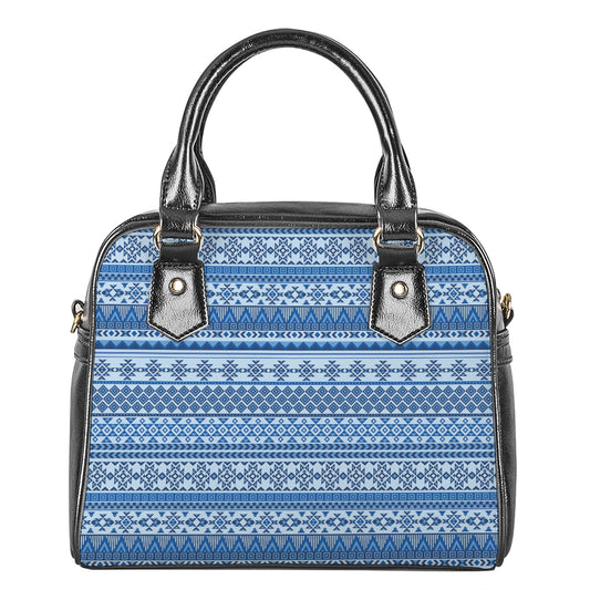 Blue Native American Aztec Pattern Print Shoulder Handbag