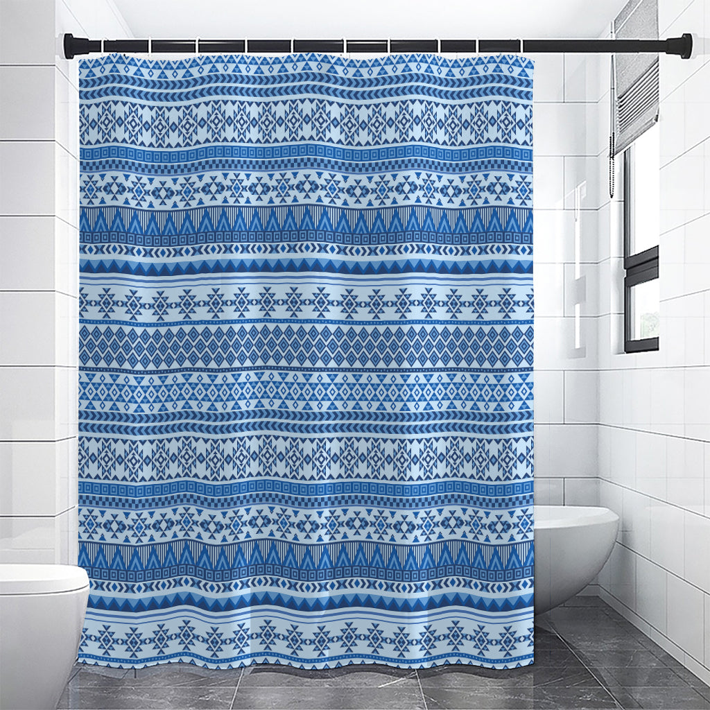 Blue Native American Aztec Pattern Print Shower Curtain