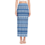 Blue Native American Aztec Pattern Print Side Slit Maxi Skirt