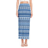 Blue Native American Aztec Pattern Print Side Slit Maxi Skirt