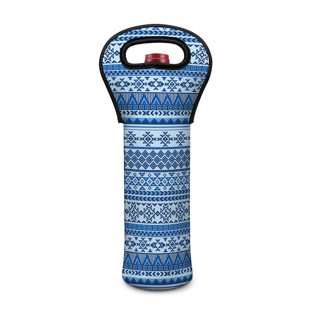 Blue Native American Aztec Pattern Print Single Neoprene Wine Tote