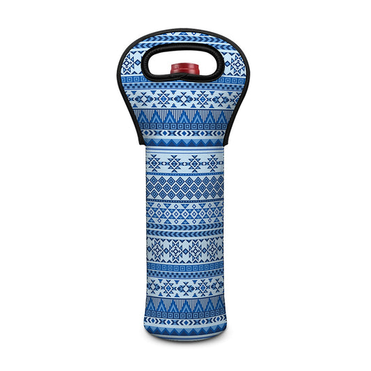 Blue Native American Aztec Pattern Print Single Neoprene Wine Tote