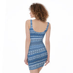Blue Native American Aztec Pattern Print Sleeveless Bodycon Dress
