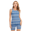 Blue Native American Aztec Pattern Print Sleeveless One Piece Swimsuit