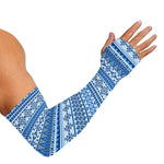 Blue Native American Aztec Pattern Print Sun Protection Arm Sleeves