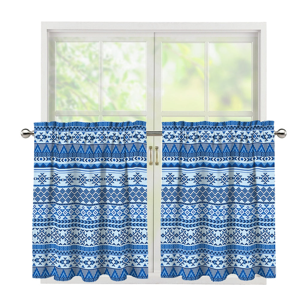 Blue Native American Aztec Pattern Print Tier Curtains