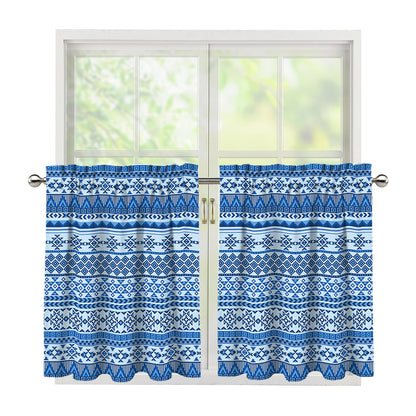Blue Native American Aztec Pattern Print Tier Curtains