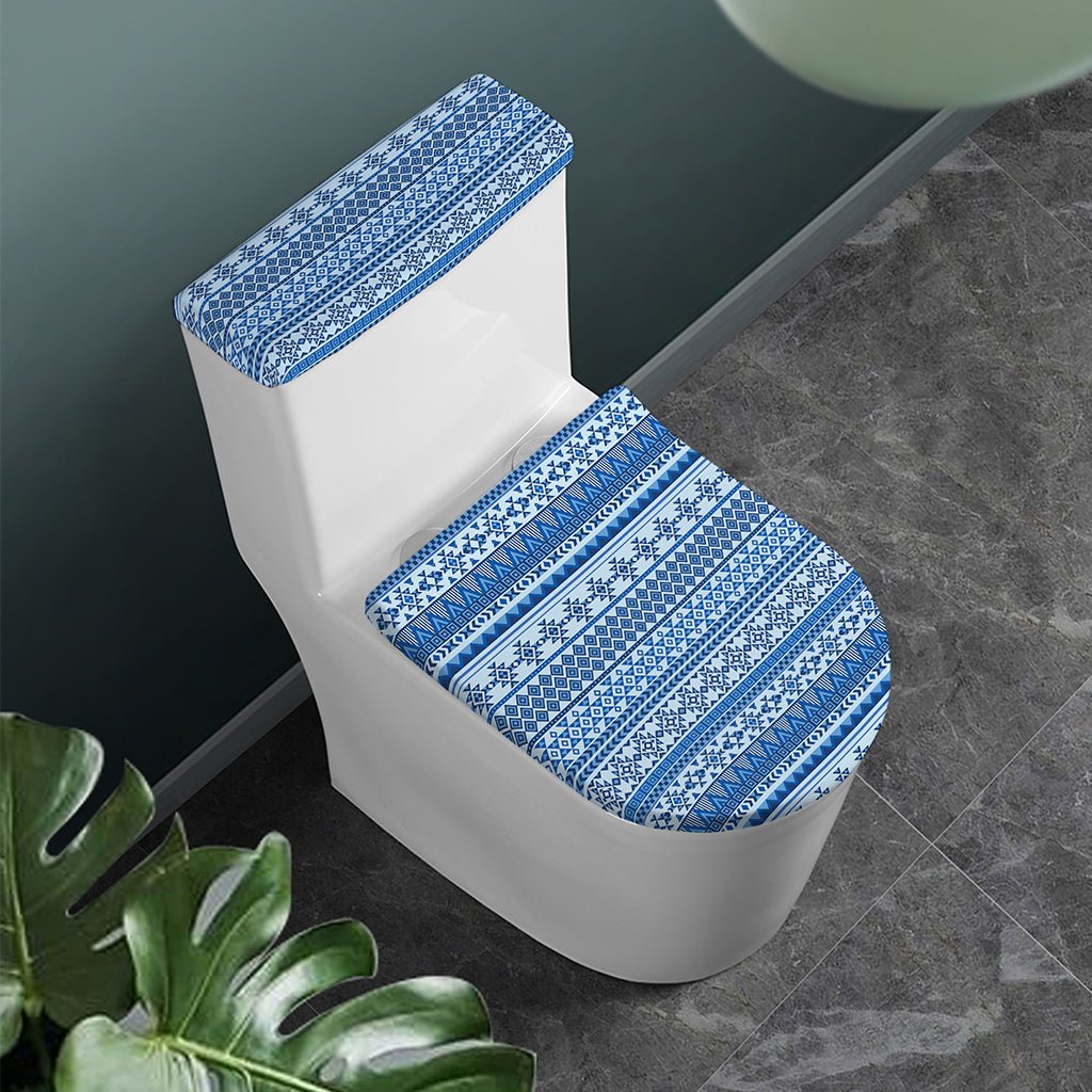 Blue Native American Aztec Pattern Print Toilet Lid And Tank Cover Set