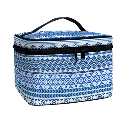Blue Native American Aztec Pattern Print Travel Makeup Bag