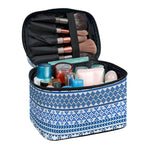 Blue Native American Aztec Pattern Print Travel Makeup Bag