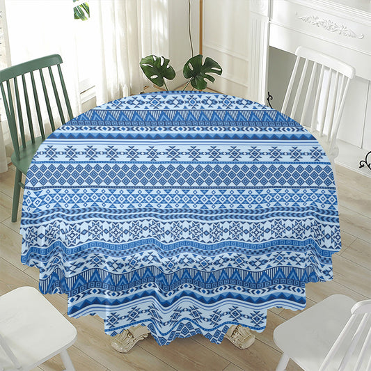 Blue Native American Aztec Pattern Print Waterproof Round Tablecloth
