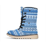 Blue Native American Aztec Pattern Print Winter Boots