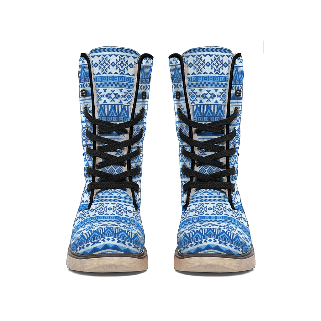 Blue Native American Aztec Pattern Print Winter Boots
