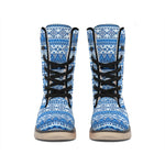 Blue Native American Aztec Pattern Print Winter Boots