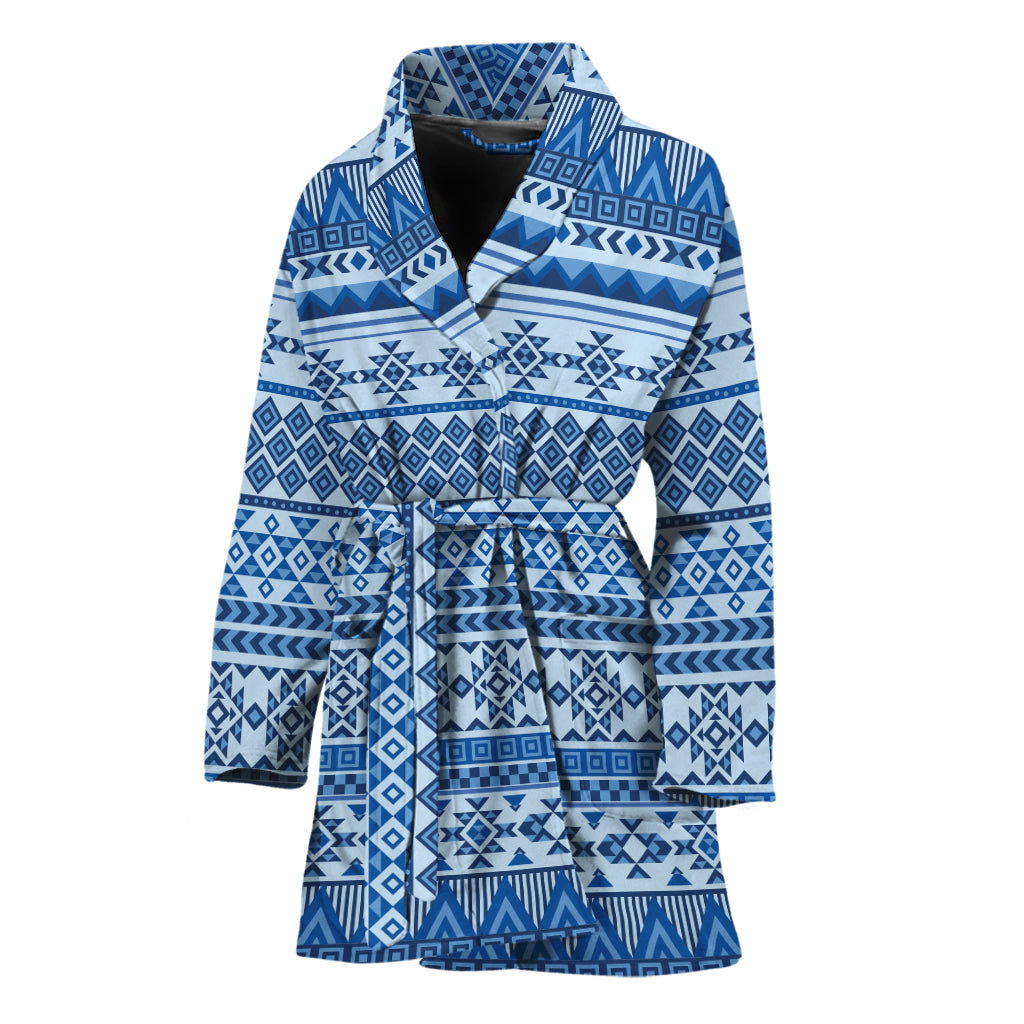 Blue Native American Aztec Pattern Print Women's Bathrobe