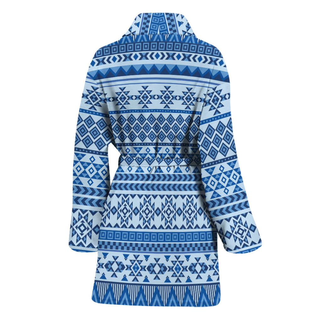 Blue Native American Aztec Pattern Print Women's Bathrobe
