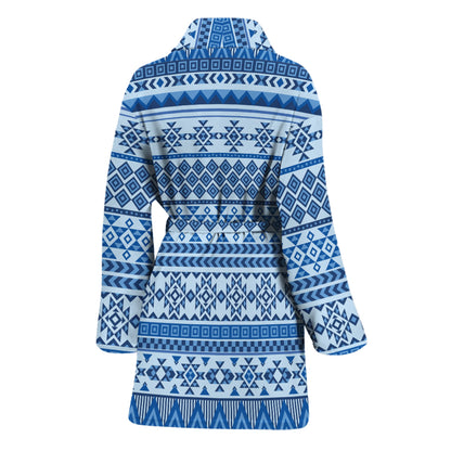 Blue Native American Aztec Pattern Print Women's Bathrobe